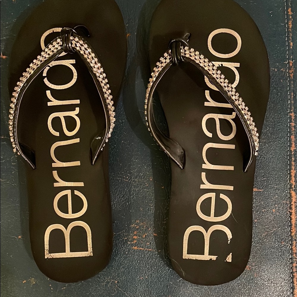 Bernardo Black Sandals with Rhinestone Straps